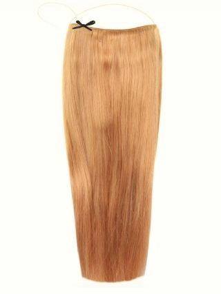 Halo Hair Extensions Strawberry Blonde #27 with adjustable clear wire and natural finish