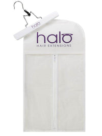 Style & Store Hanger Set with transparent zip-up bag for Halo Hair Extensions storage and care