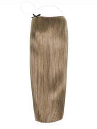 Premium Halo Hair Extensions in Ash Brown #11 with adjustable clear wire and no-damage design