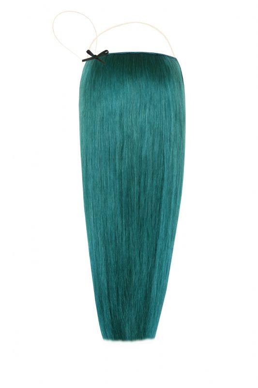 Halo teal hair extensions 16 inch with adjustable clear wire and natural finish for thin hair