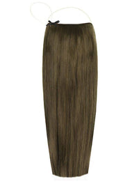 Halo Dark Ash Brown #7 hair extensions with adjustable clear wire, clip-free, natural finish, available in multiple lengths