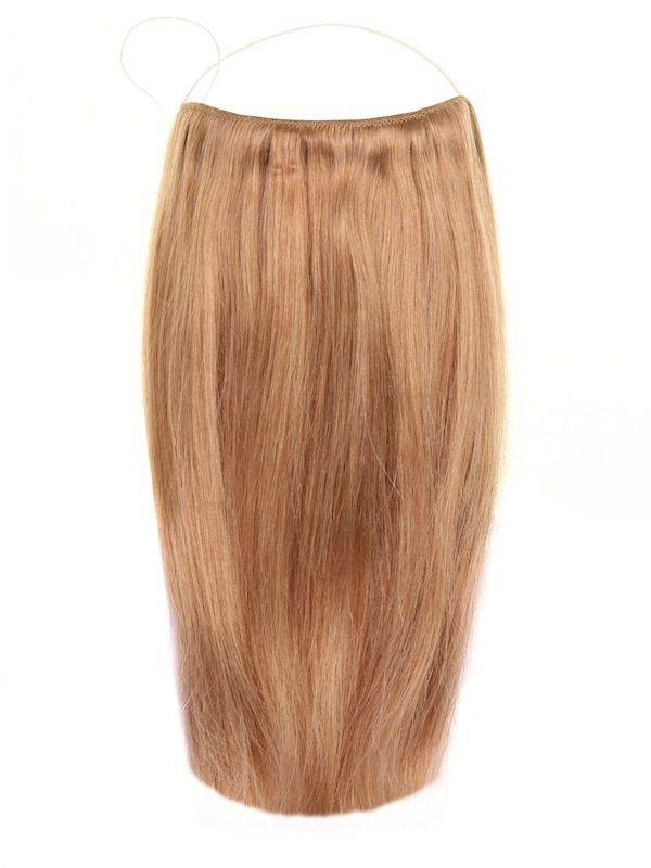 Deluxe Halo Hair Extensions golden brown #12 with adjustable clear wire and 16 to 20 inch length