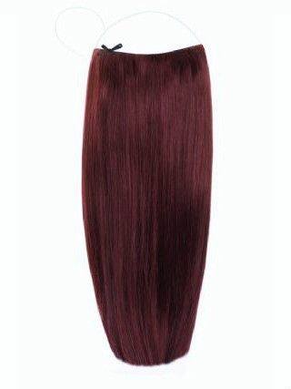 Premium Halo Hair Extensions in Plum #99J with adjustable clear wire and no damage design