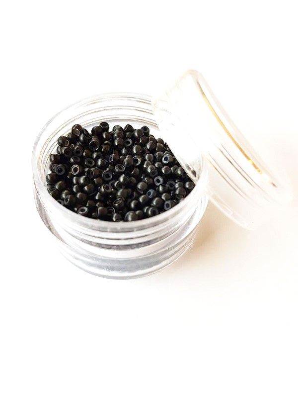100 Black Nano Rings silicone-lined beads for hair extensions in a pack of 100 pieces