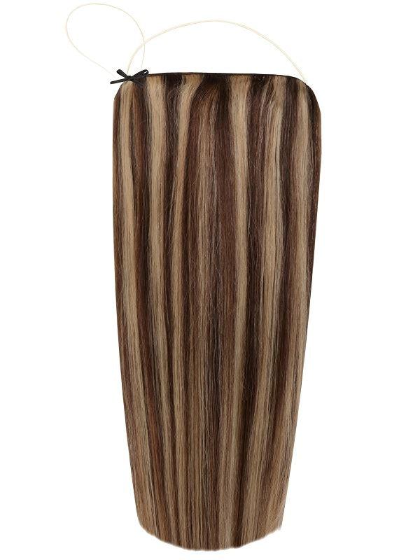 Premium Halo Hair Extensions Mixed #2/27 with adjustable clear wire, no clips, natural look, 16" and 20" lengths