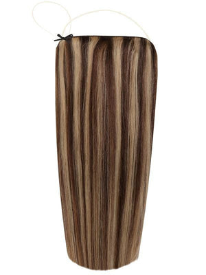 Premium Halo Hair Extensions Mixed #2/27 with adjustable clear wire, no clips, natural look, 16" and 20" lengths