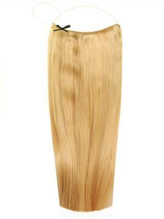 Premium Halo Swedish Blonde #20 hair extensions with adjustable clear wire and no-damage design