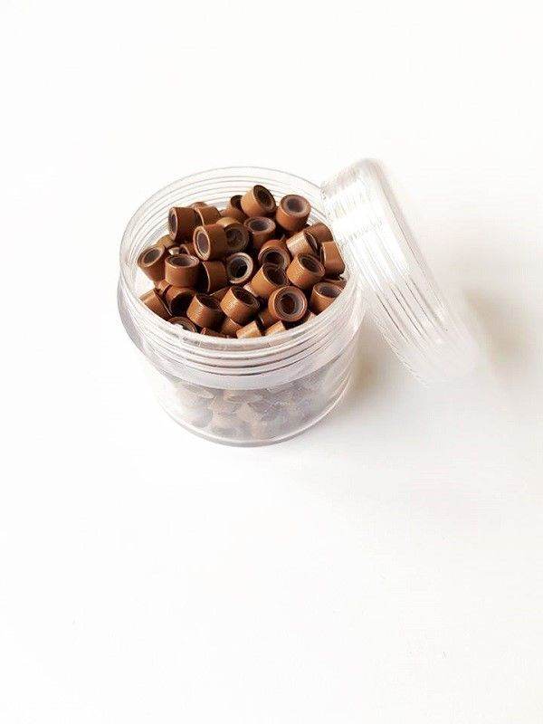 100 Light Brown Micro Rings for hair extensions with silicone lining, pack of 100