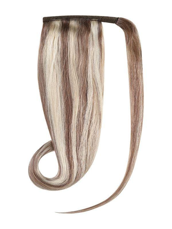 Ponytail hair extensions in Cookies 'n' Cream #5A ash shade, 20 to 24 inches, 100% Indian Remy human hair