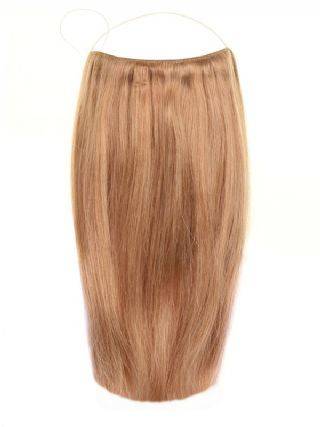 Premium Halo Hair Extensions golden brown #12 with adjustable clear wire and no damage design