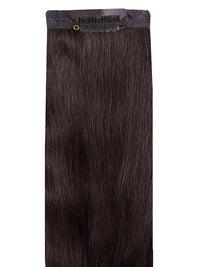 Clip-in hair extension, Bang Booster - Dark Brown #2, sleek dark brown human hair with a discreet mini clip attachment.