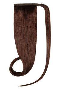 Ponytail hair extensions in cocoa brown #3 made of 100% Indian human Remy hair for added length and volume