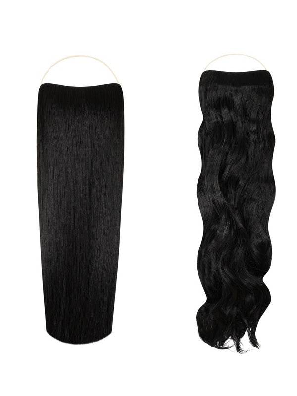Syn Halo Hair Extensions Duo pack with sleek straight and bouncy curly styles in one box