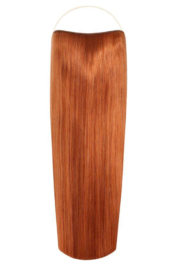 Premium Halo Ginger Aura K9 hair extensions with adjustable clear wire for natural thick hair look