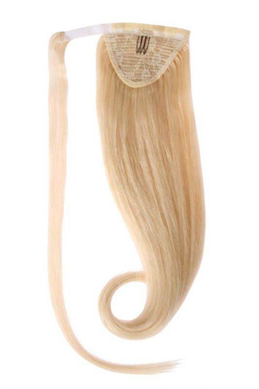 VIP Ponytail Light Blonde #613 hair extension attached to a ponytail, 20" Indian human Remy hair for volume and lengthening