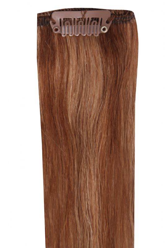 Full Head Clip-In Mixed #4/8 Indian Remy human hair extensions with 14 clips and 8 pieces, available in 16", 20", and 24" lengths