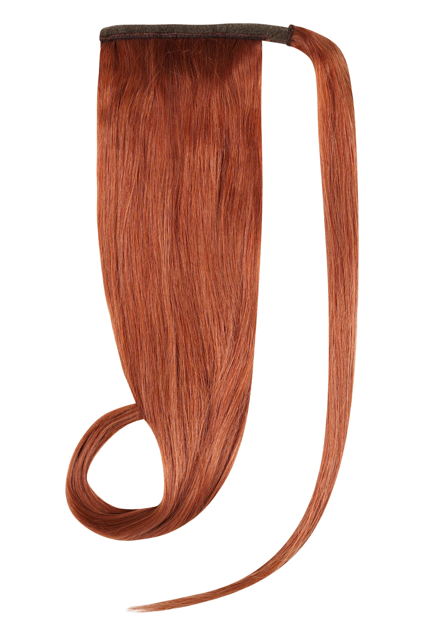 Ponytail Maple Copper hair extensions in 20 and 24 inch lengths made from 100% Indian human Remy hair