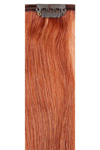 Full head clip-in maple copper hair extensions with 14 clips and 100% Indian Remy human hair