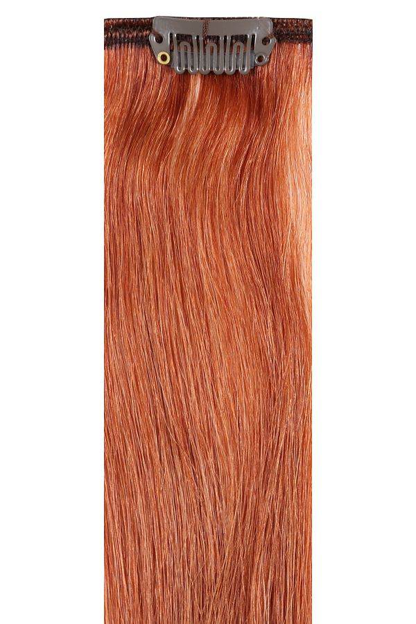 Full head clip-in maple copper hair extensions with 14 clips and 100% Indian Remy human hair