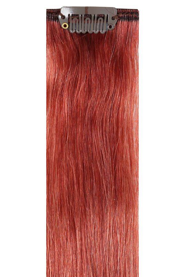 Deluxe head clip-in hair extensions in pomegranate kiss color #K4 with 21 clips and 12 pieces of 100% Indian Remy human hair