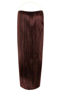 Halo Rich Merlot #K7 hair extensions in various lengths with adjustable clear wire and natural finish
