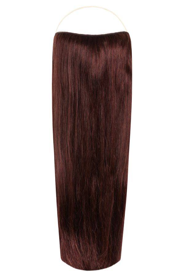 Premium Halo Rich Merlot #K7 hair extensions with adjustable clear wire and no-damage design
