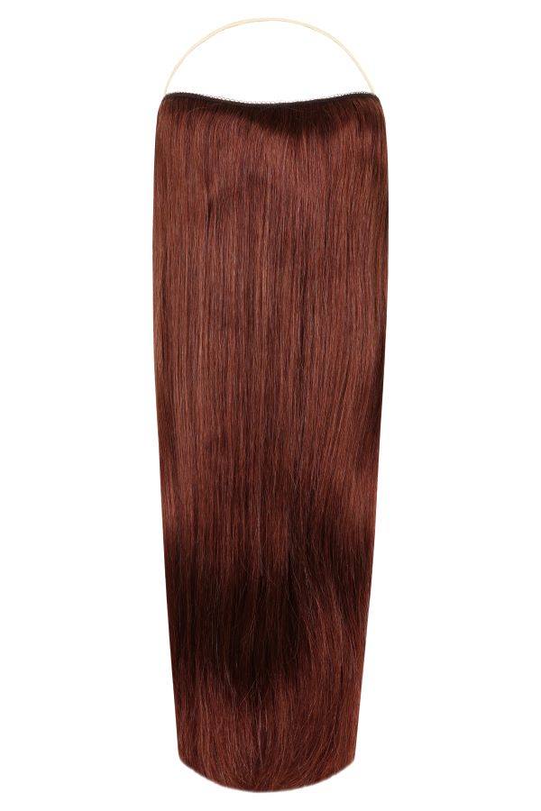 Deluxe Halo Hair Extensions in Spiced Auburn #K1 with adjustable clear wire and no clips or glue