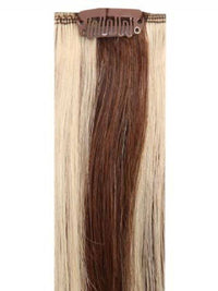 Deluxe Head Clip-In mixed #4/613 human hair extensions with 21 clips and 12 pieces in various lengths and weights