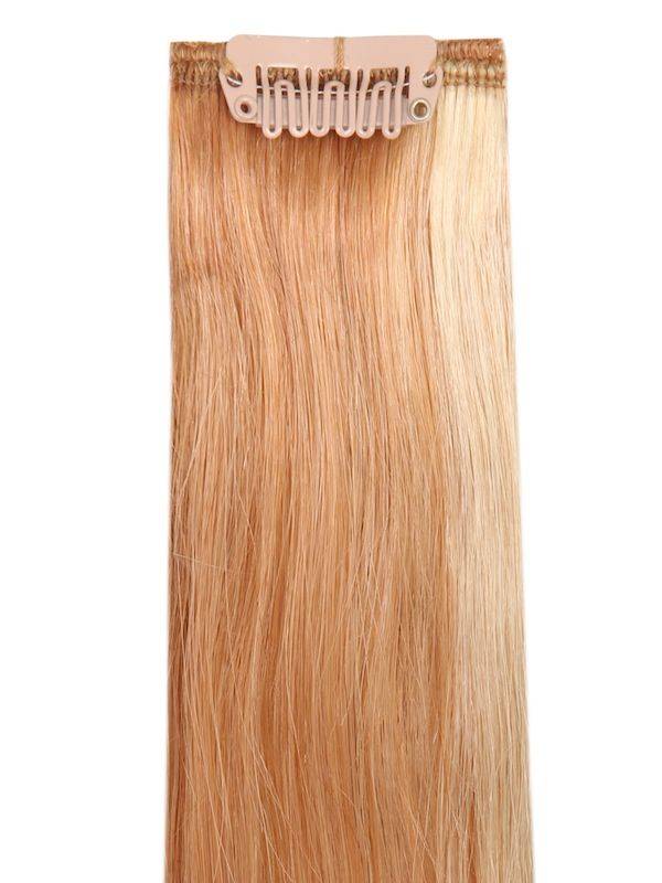 Full Head Clip-In mixed blonde #18/613 hair extensions set with 14 clips, 8 pieces, 100% Indian Remy human hair
