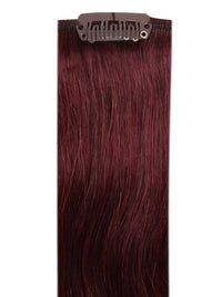 Deluxe Head Clip-In Plum #99J hair extensions with 21 clips, 12 pieces, and 100% Indian Remy human hair