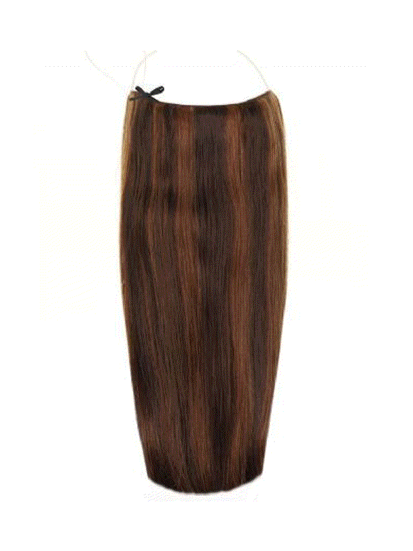 Deluxe Halo Mixed #2/4 Hair Extensions with adjustable clear wire and no-damage design
